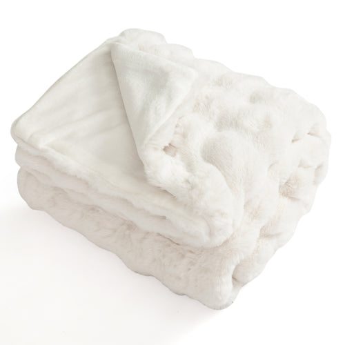 Luxury Fuzzy Plush Rabbit Fur Bubble Blanket for Armchair-BE, White