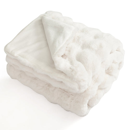 Luxury Fuzzy Plush Rabbit Fur Bubble Blanket for Armchair-BE, White