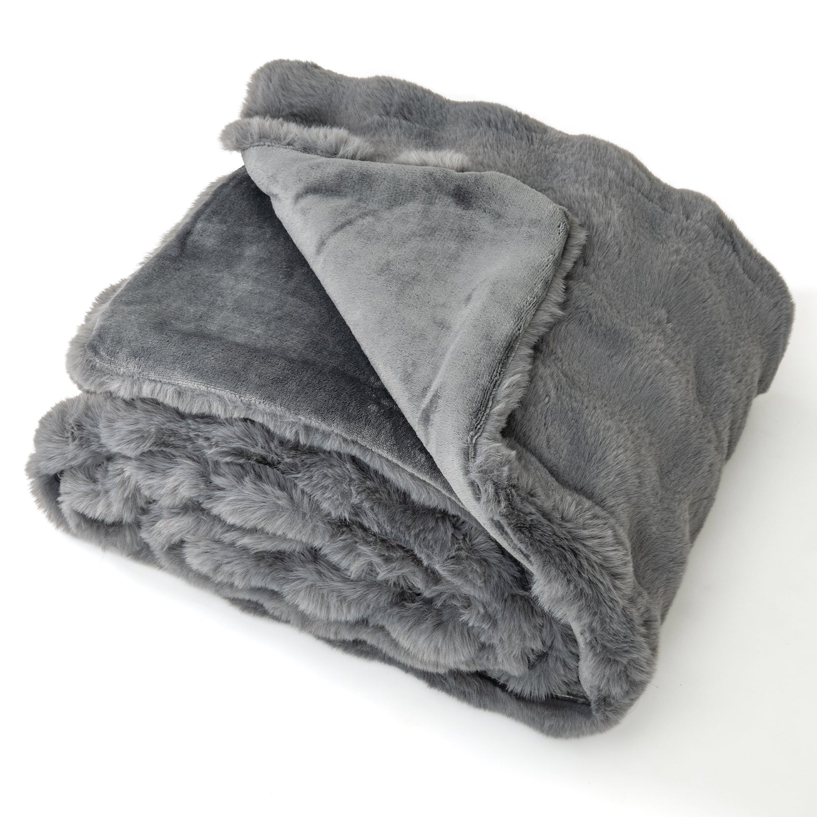 Luxury Fuzzy Plush Rabbit Fur Bubble Blanket for Armchair-GR, Gray