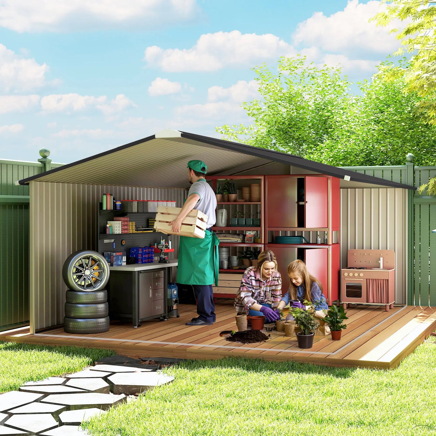 13' Metal Garden Storage Shed, Foundation Kits Included, Brown Sheds at Gallery Canada