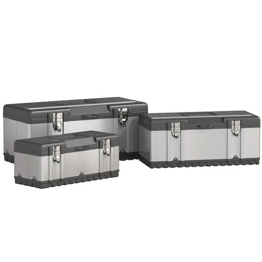 3 Pc Stainless Steel Tool Box Set, With Tray, Handles, Latches Tool Organizers Silver, Black at Gallery Canada