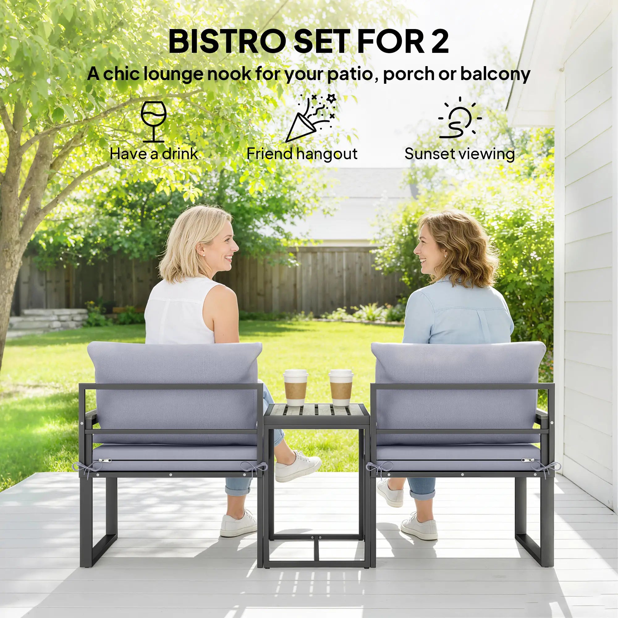 Outdoor Bistro Set, 2 Chairs And Side Table, Patio Furniture, Grey Bistro Sets at Gallery Canada