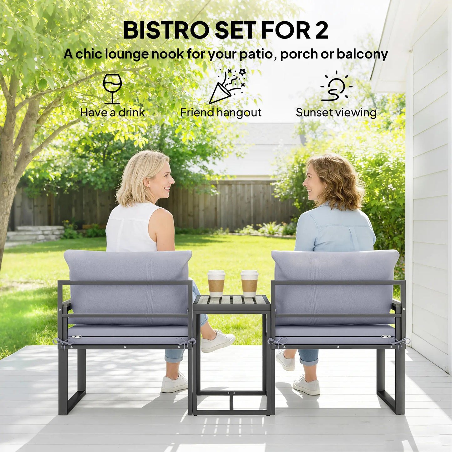 Outdoor Bistro Set, 2 Chairs And Side Table, Patio Furniture, Grey Bistro Sets at Gallery Canada