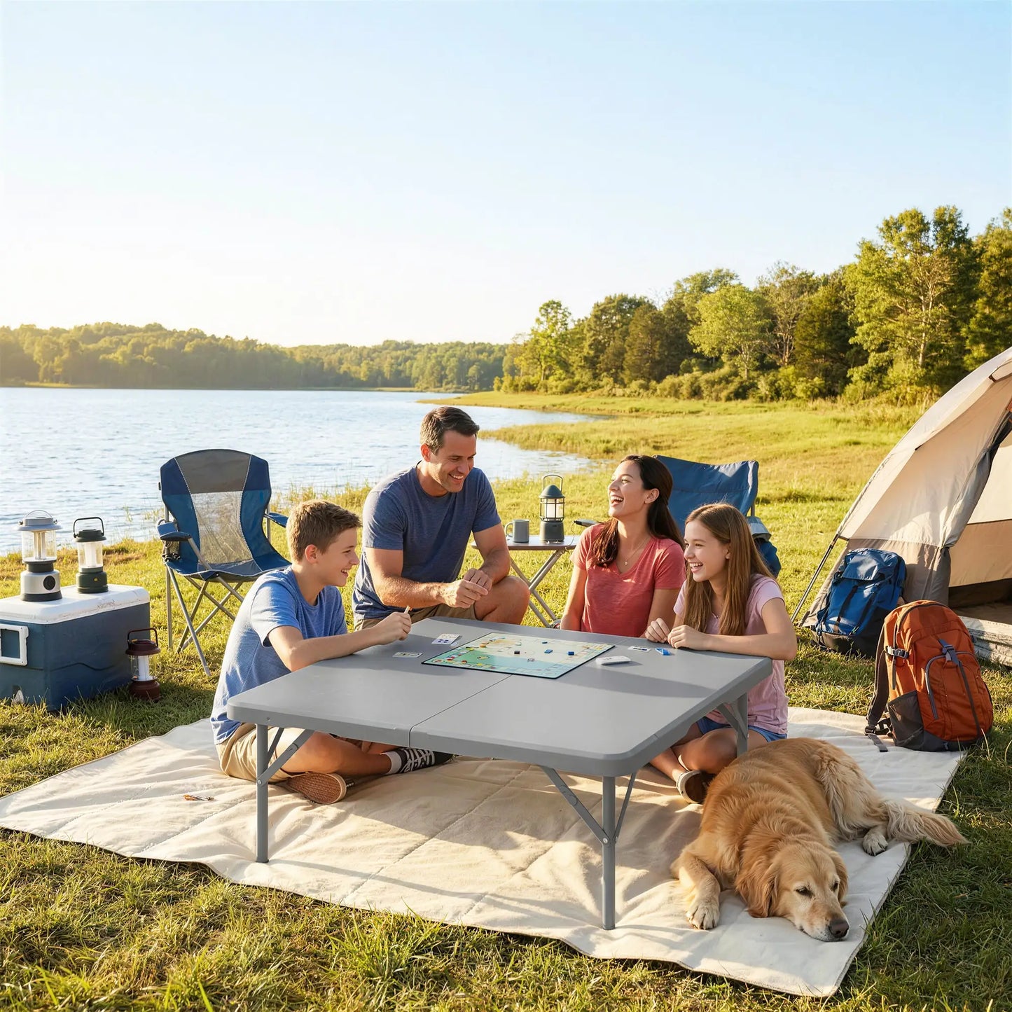 Folding Picnic Table, Heavy Duty Camping Table 34" x 34", Grey Picnic Tables & Camping Chairs at Gallery Canada