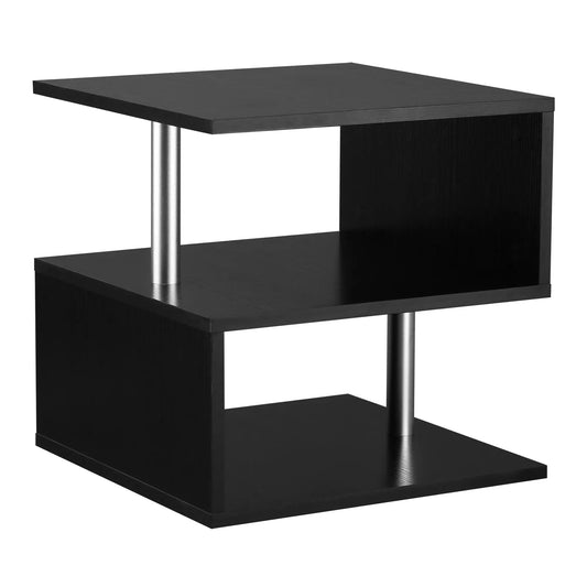 Wooden S Shape End Table, 3 Tier Storage Shelves, Black Side Tables Black at Gallery Canada