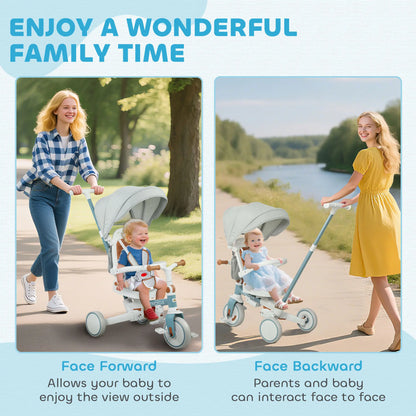 7 in 1 Toddler Tricycle, Adjustable Parent Handle, Canopy, Storage Bag, Brake, Blue Tricycles for Kids at Gallery Canada