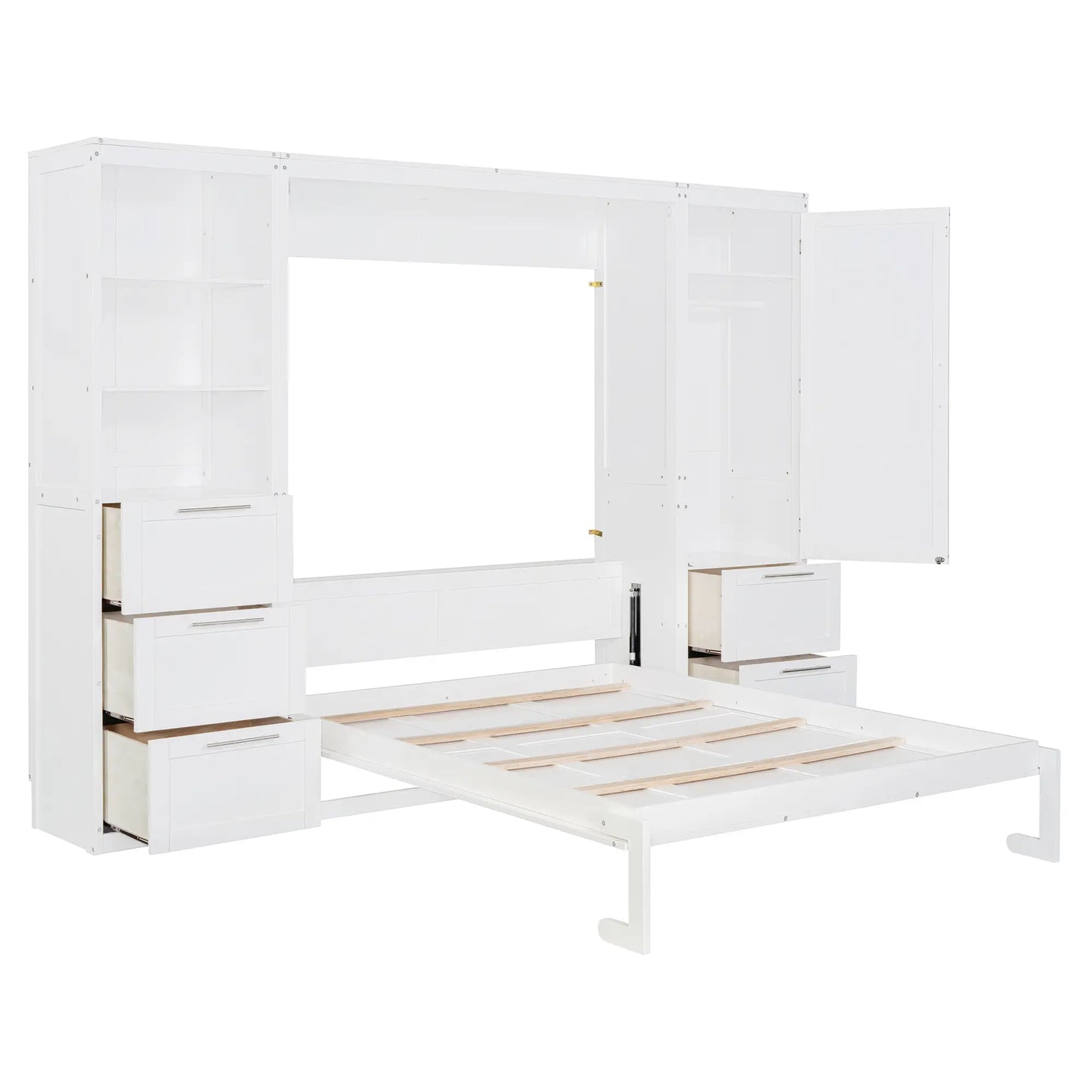 Murphy Bed with Storage, Space-Saving Wall Bed, 120" L x 20" W x 88.5" H, White Bed Frames at Gallery Canada