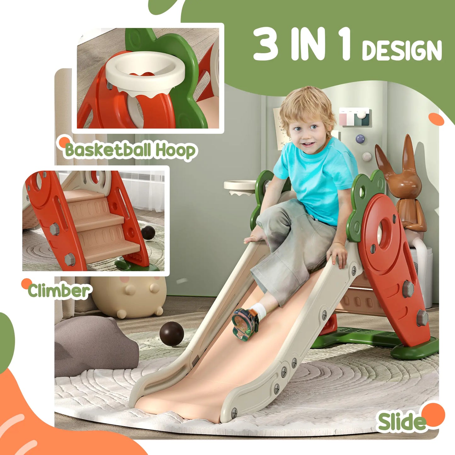 Foldable Toddler Slide, Basketball Hoop, Climber, 1-3 Years, Orange Gym Sets & Swings at Gallery Canada
