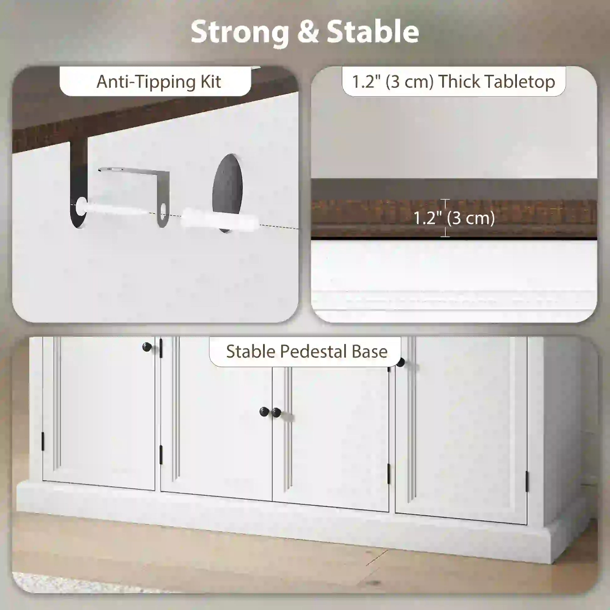 Farmhouse Sideboard with Charging Station, 58 Inch Buffet Cabinet, White Storage Cabinets at Gallery Canada