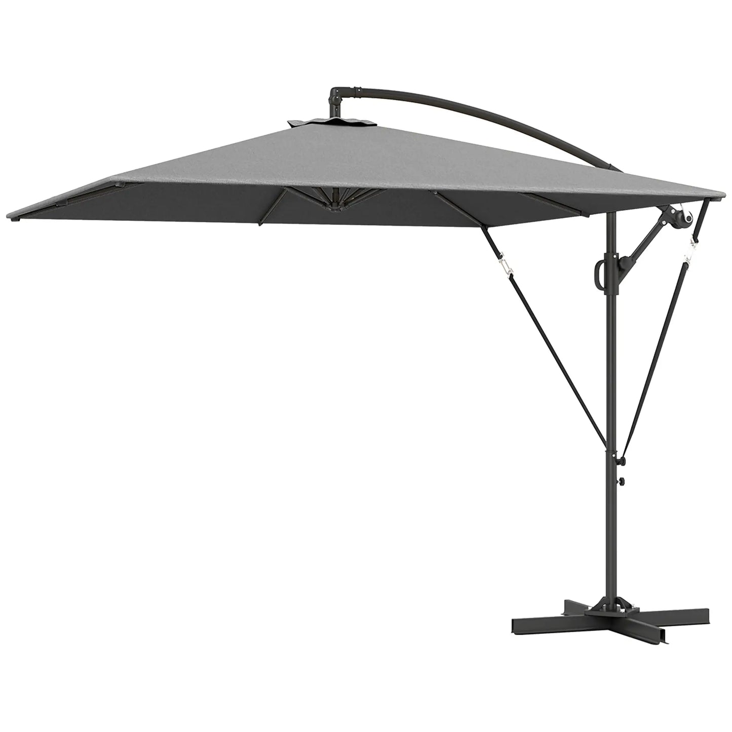 Patio Offset Umbrella, Crank Parasol With Base, Cover, Wind Securing, Khaki Offset Cantilever Umbrellas Grey at Gallery Canada