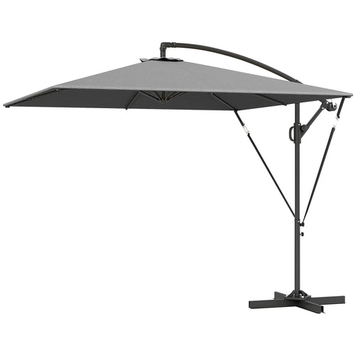 Patio Offset Umbrella, Crank Parasol With Base, Cover, Wind Securing, Khaki