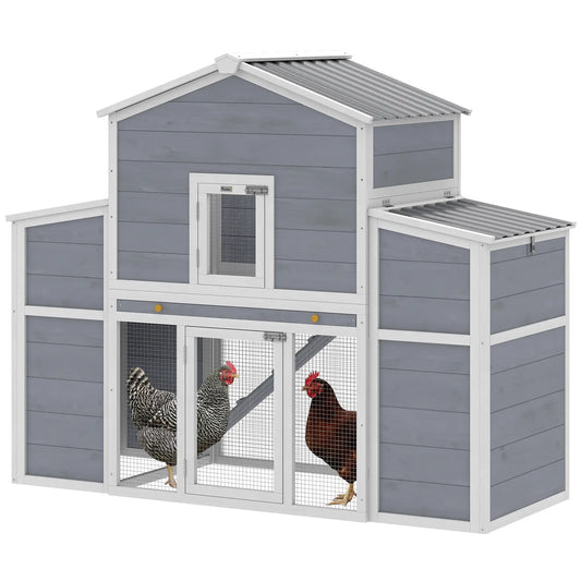 66.5" Large Chicken Coop, Wooden House, 2 Nesting Boxes, Sliding Tray, Ramp Chicken Coops Grey, White, Black at Gallery Canada