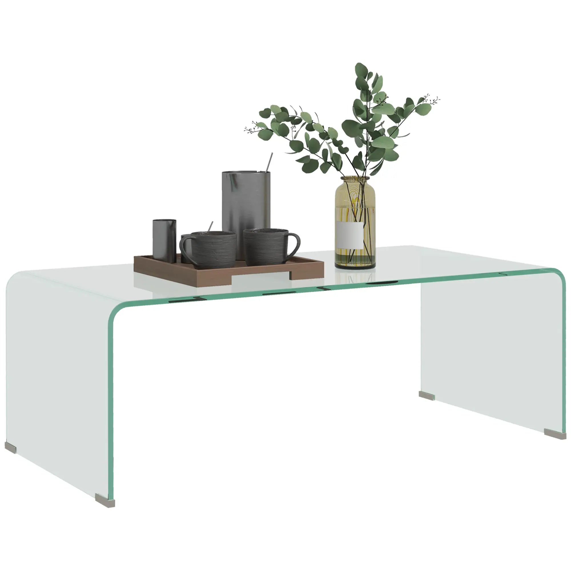 Clear Glass Coffee Table, Modern Rectangle Living Room Center Table, Safe Rounded Edges Coffee Tables at Gallery Canada