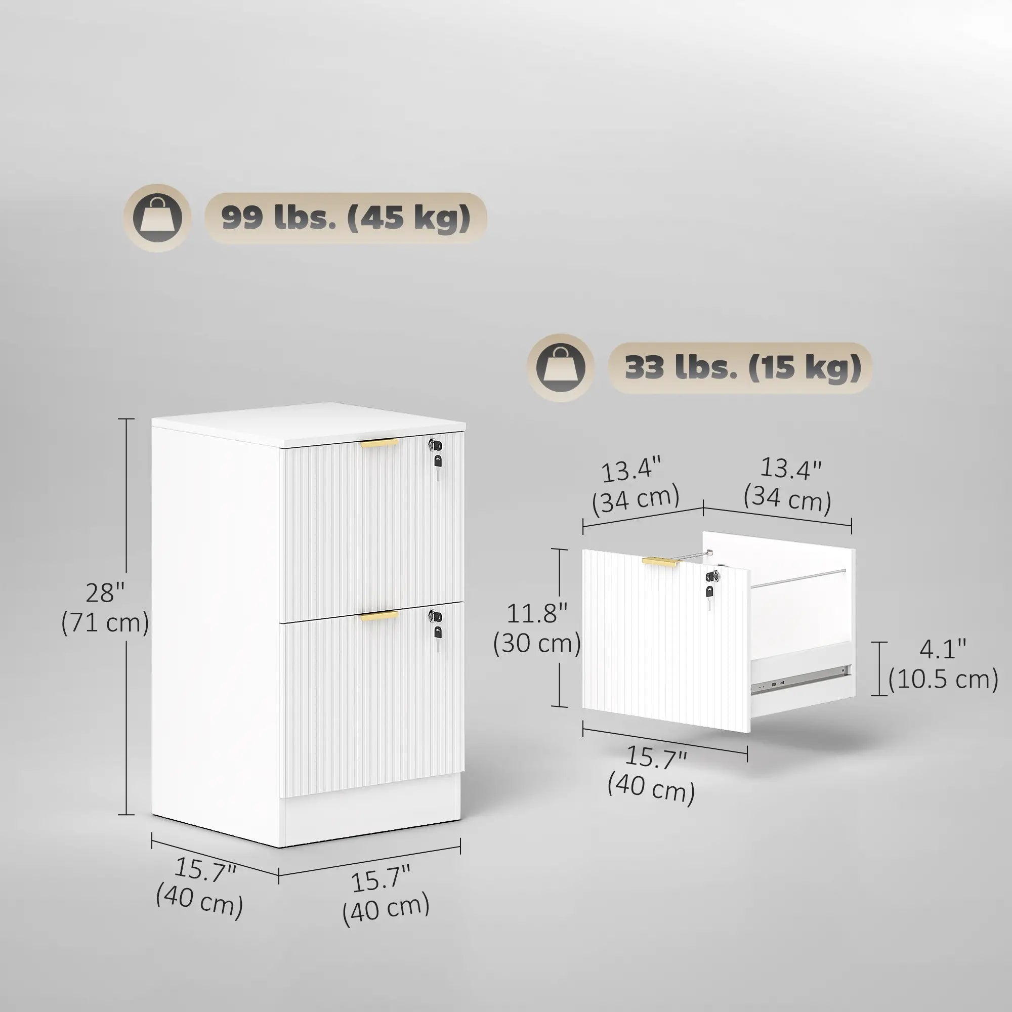 Lockable Filing Cabinet, 2 Fluted Drawers, Adjustable Hanging Rails, White Office Cabinets & Cupboards at Gallery Canada