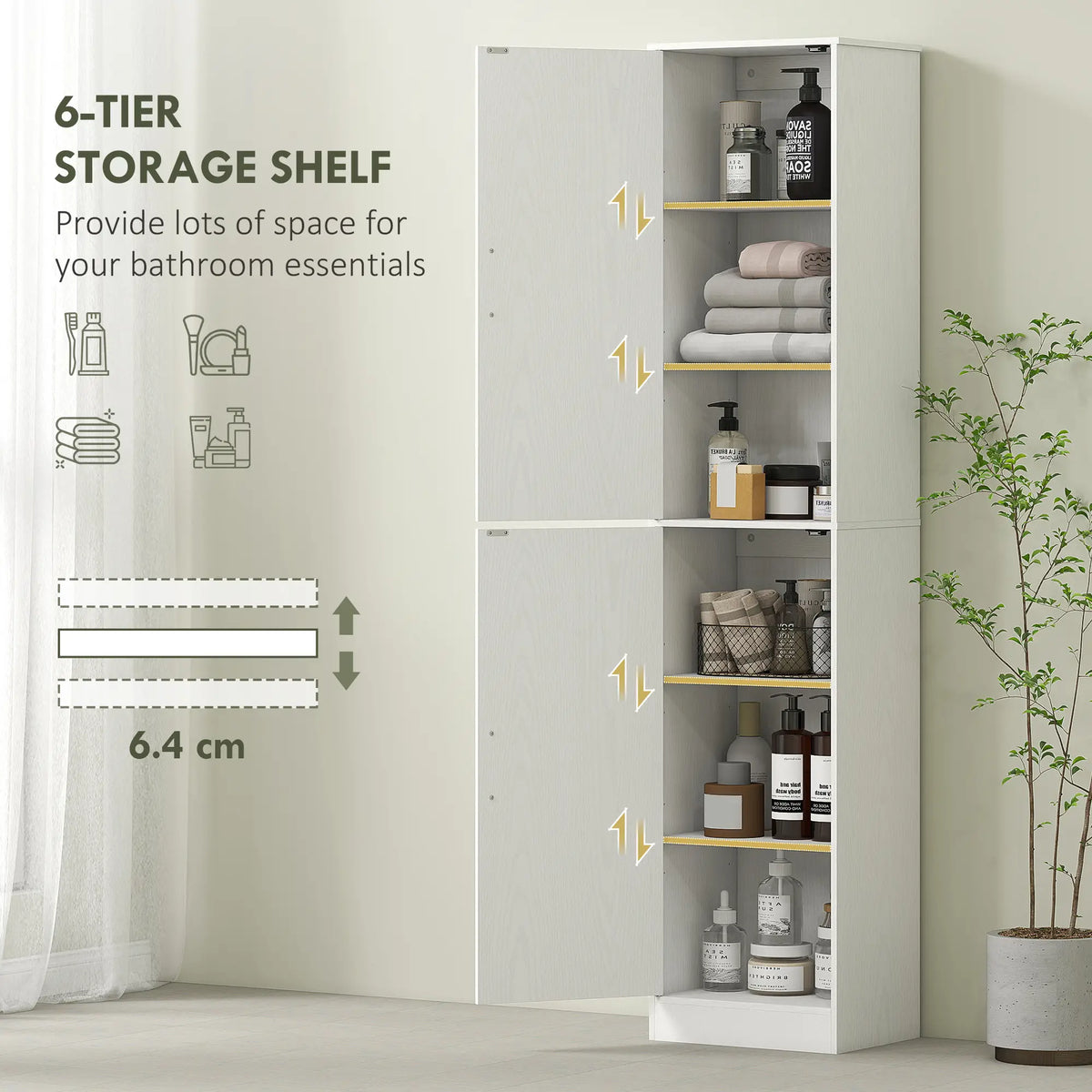 Tall Bathroom Cabinet, Slim Floor Cabinet, 2 Doors, 4 Shelves, White Freestanding Bathroom Cabinets at Gallery Canada