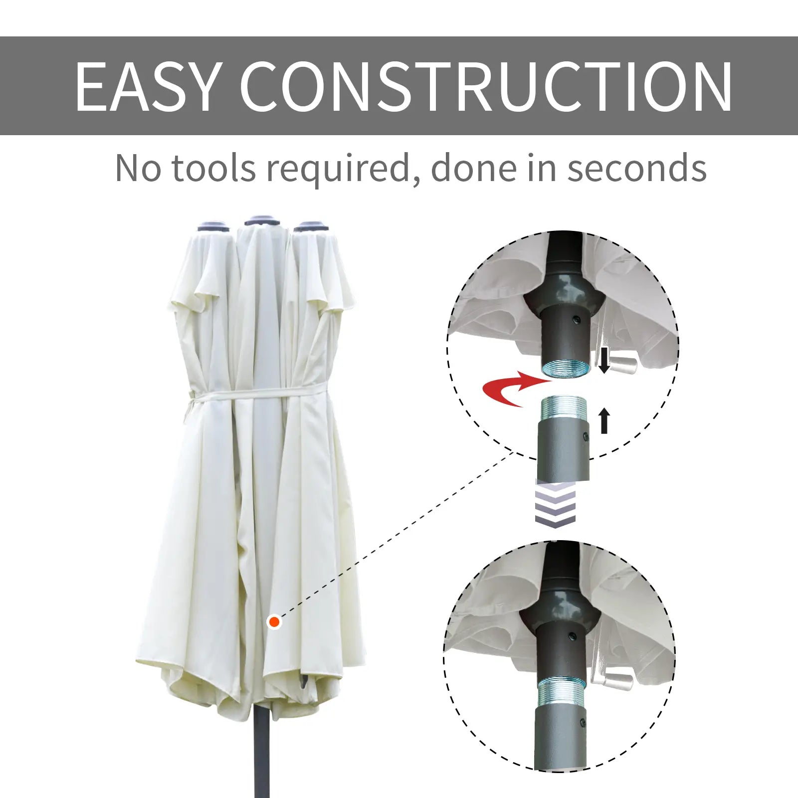 15' Outdoor Patio Umbrella, Twin Canopy Sunshade, Steel Table, Beige Sun Umbrellas at Gallery Canada