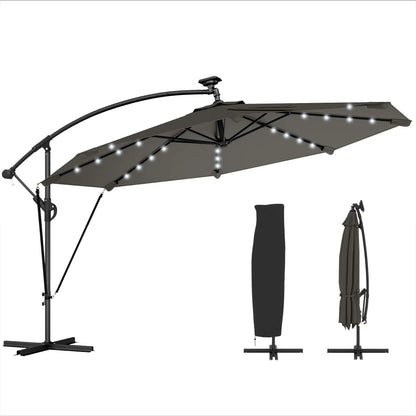11.3 ft Cantilever Patio Umbrella, With Light And Cover, Dark Grey Offset Cantilever Umbrellas Dark Grey at Gallery Canada