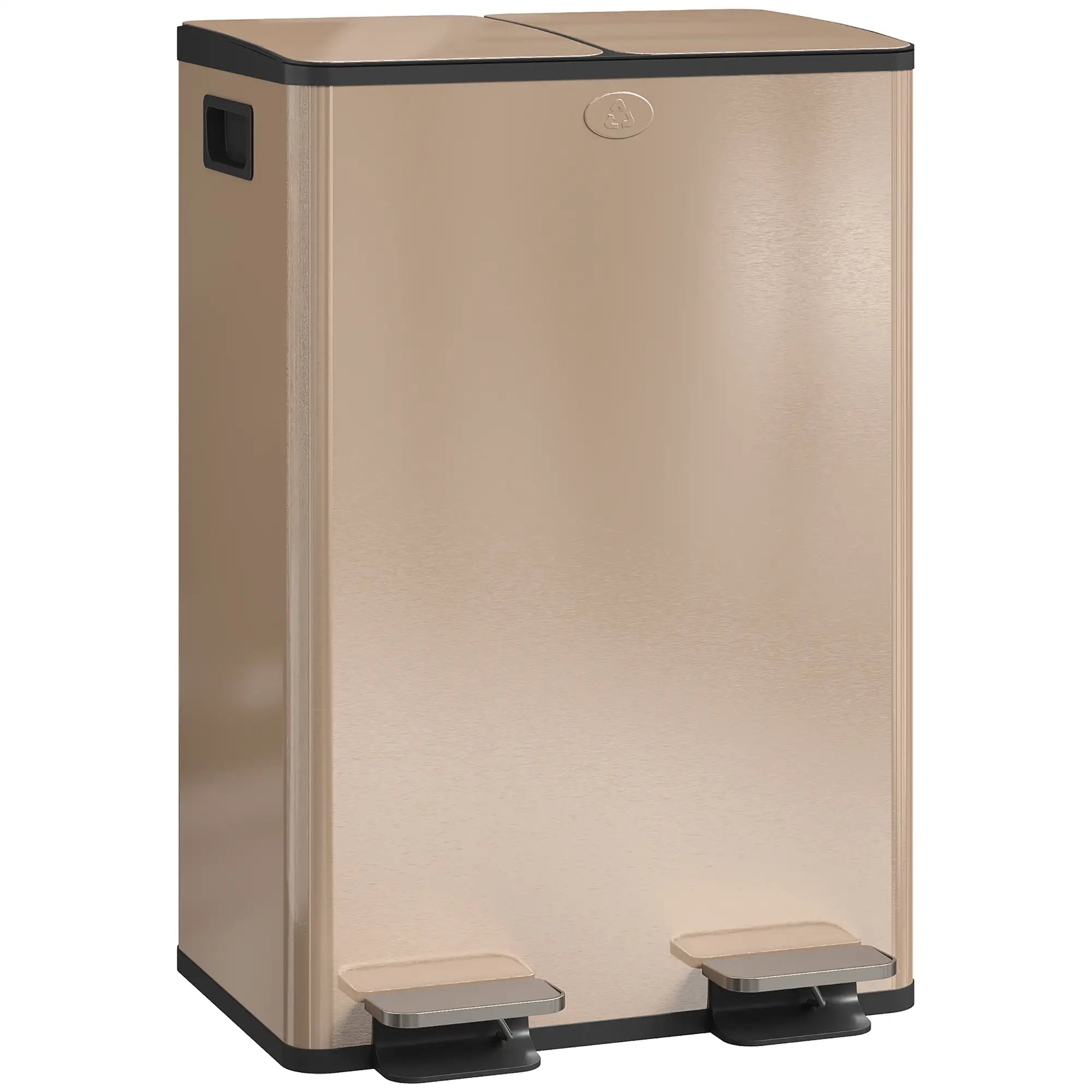 Dual Garbage Bin, Soft-Close Trash Can with Foot Pedal, 2 x 28 Liter Garbage Can with Removable Inner Buckets, Gold Household Supplies at Gallery Canada