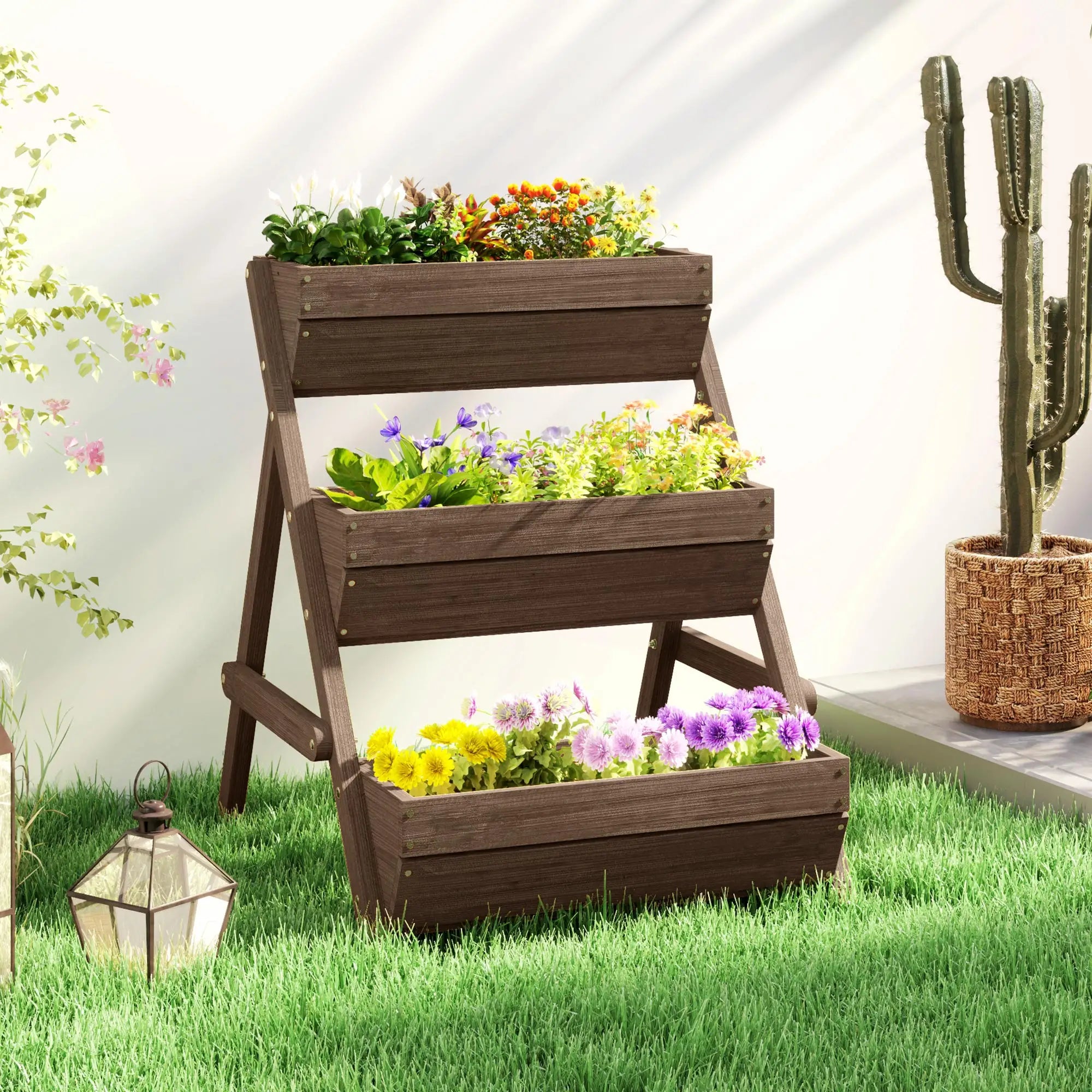 3 Tier Elevated Planter Box, Wooden Raised Garden Bed, 26