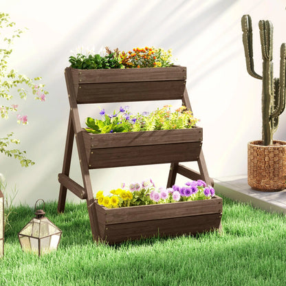 3 Tier Elevated Planter Box, Wooden Raised Garden Bed, 26" x 30" x 30", Carbonized Elevated Garden Beds at Gallery Canada