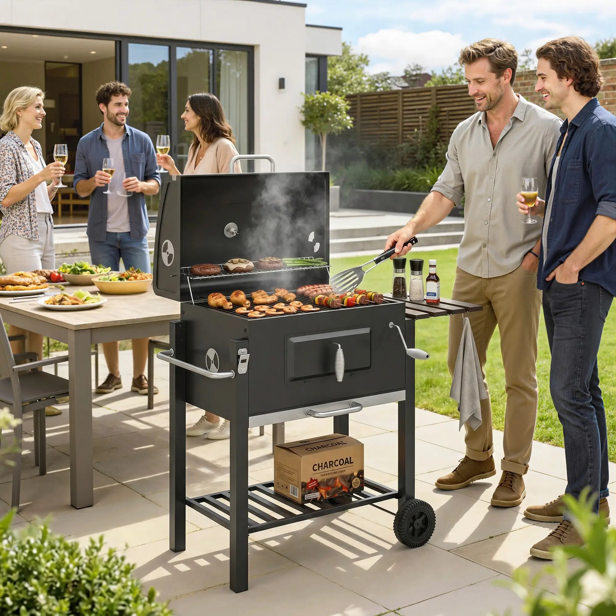 Portable Stainless Steel BBQ Trolley Grill With Wheels, Side Shelf Charcoal BBQ Grils at Gallery Canada