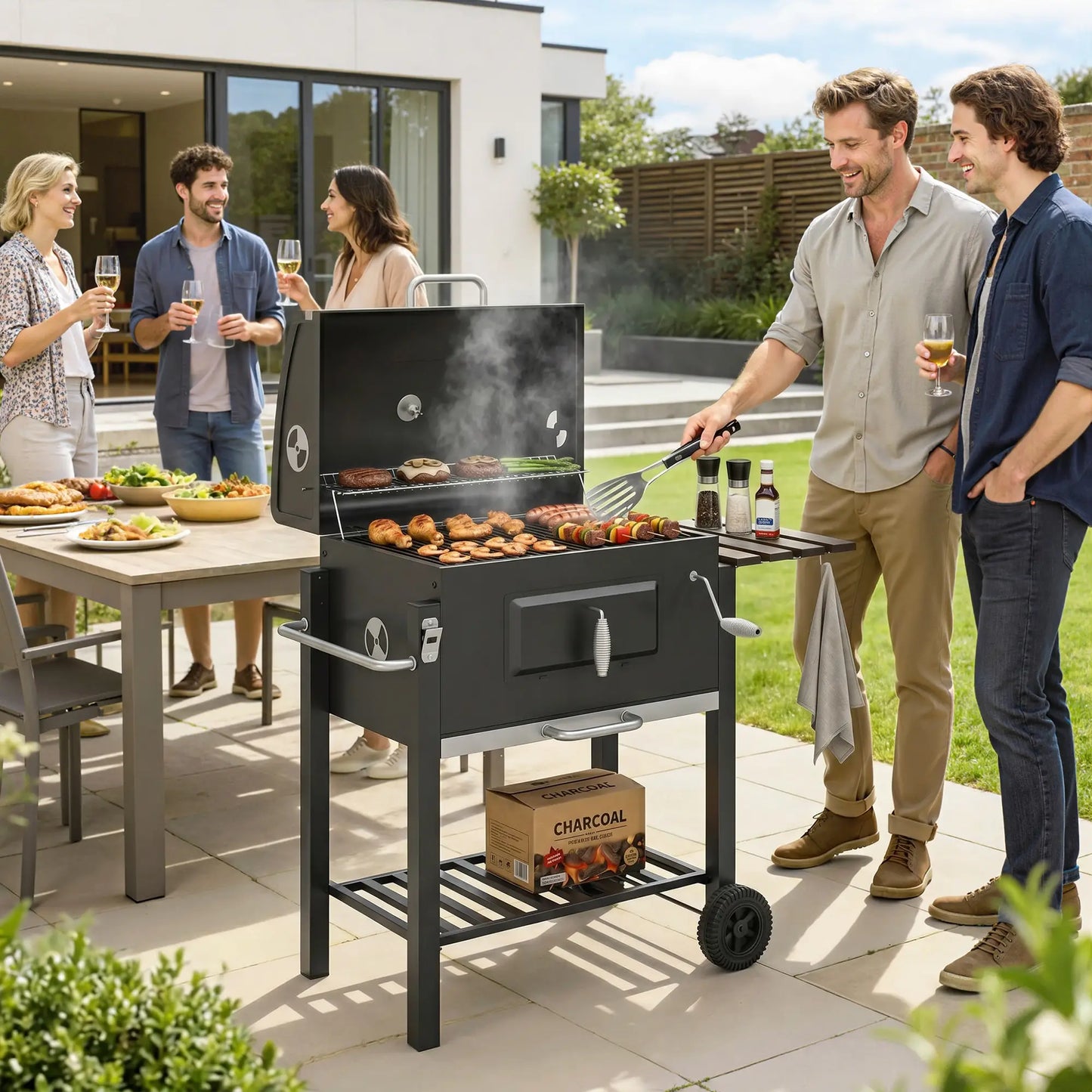 Portable Stainless Steel BBQ Trolley Grill With Wheels, Side Shelf Charcoal BBQ Grils at Gallery Canada