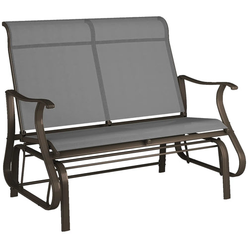 Garden Double Gliding Chair, Outdoor Patio Glider, Steel Frame, Light Grey