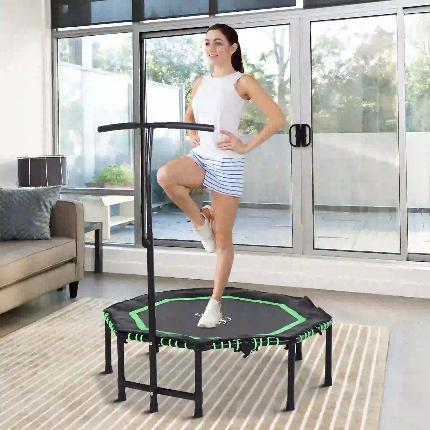 48" Foldable Trampoline with Adjustable Handle Bar, Green Trampolines at Gallery Canada