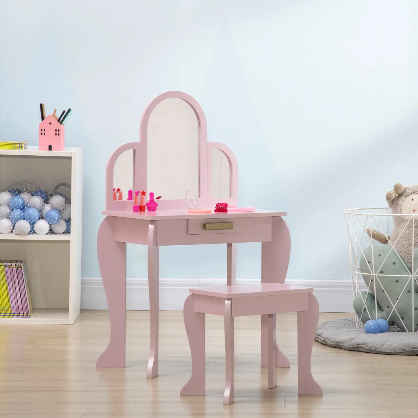 Kids Dressing Table and Chair Set, Makeup Desk with Drawer, 3-6 Years, Pink Kids Bedroom Furniture at Gallery Canada