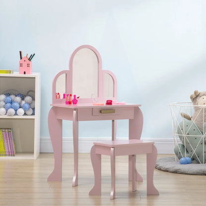 Kids Dressing Table and Chair Set, Makeup Desk with Drawer, 3-6 Years, Pink Kids Bedroom Furniture at Gallery Canada