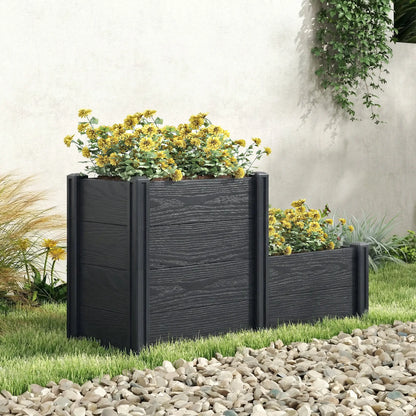 3-Tier Elevated Garden Box, Vinyl Raised Bed Kit, Grey Wood Effect, Grey Wooden Planter Boxes at Gallery Canada