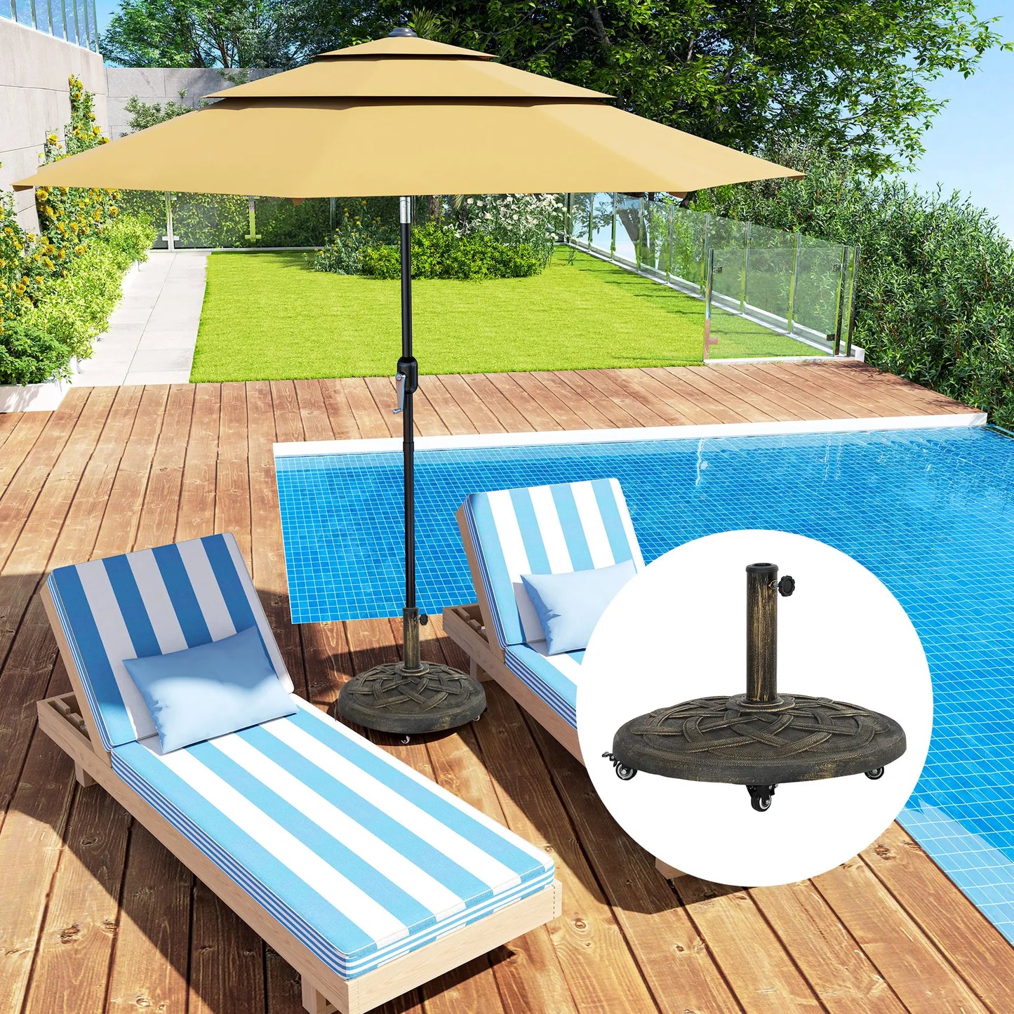 Round Patio Umbrella Base With Wheels, 44 Lbs Resin Stand, 1.3"/1.5"/1.9" Poles, Bronze Umbrella Bases at Gallery Canada