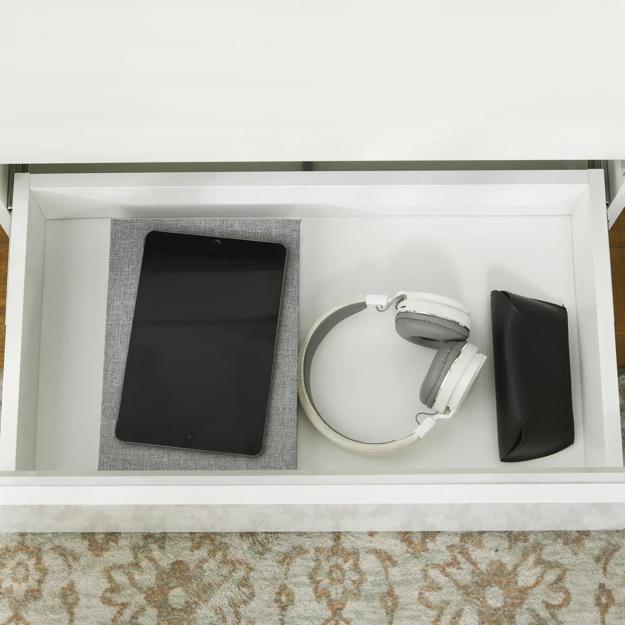 Modern Nightstand, 2 Drawers, USB RGB LED Lights, Remote, White Bedside Tables at Gallery Canada