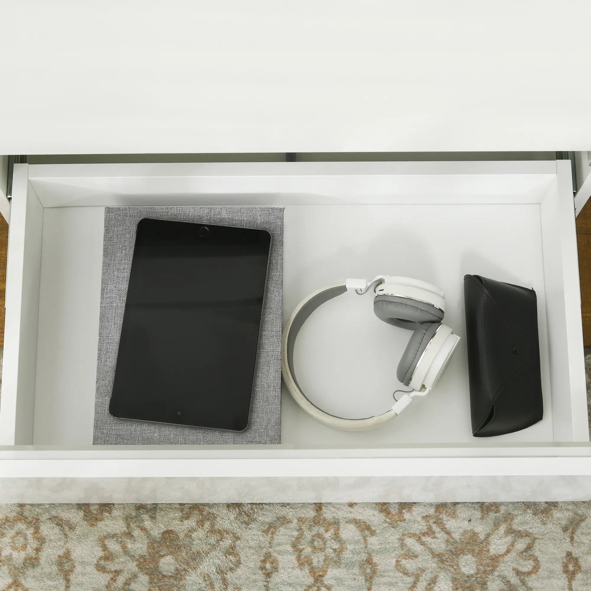 Modern Nightstand, 2 Drawers, USB RGB LED Lights, Remote, White Bedside Tables at Gallery Canada