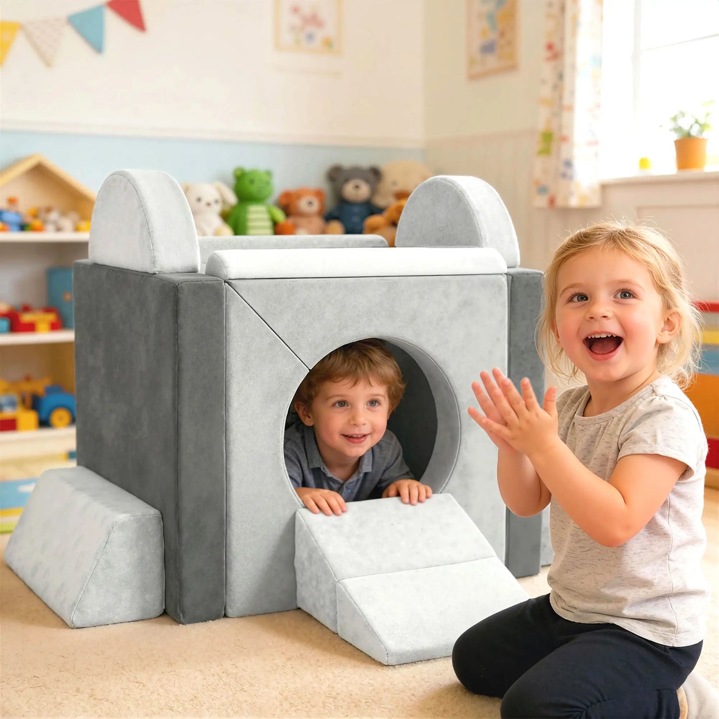 12 PCS Modular Kids Play Couch, Toddler Sectional Sofa, Grey Kids Gym & Playmats at Gallery Canada