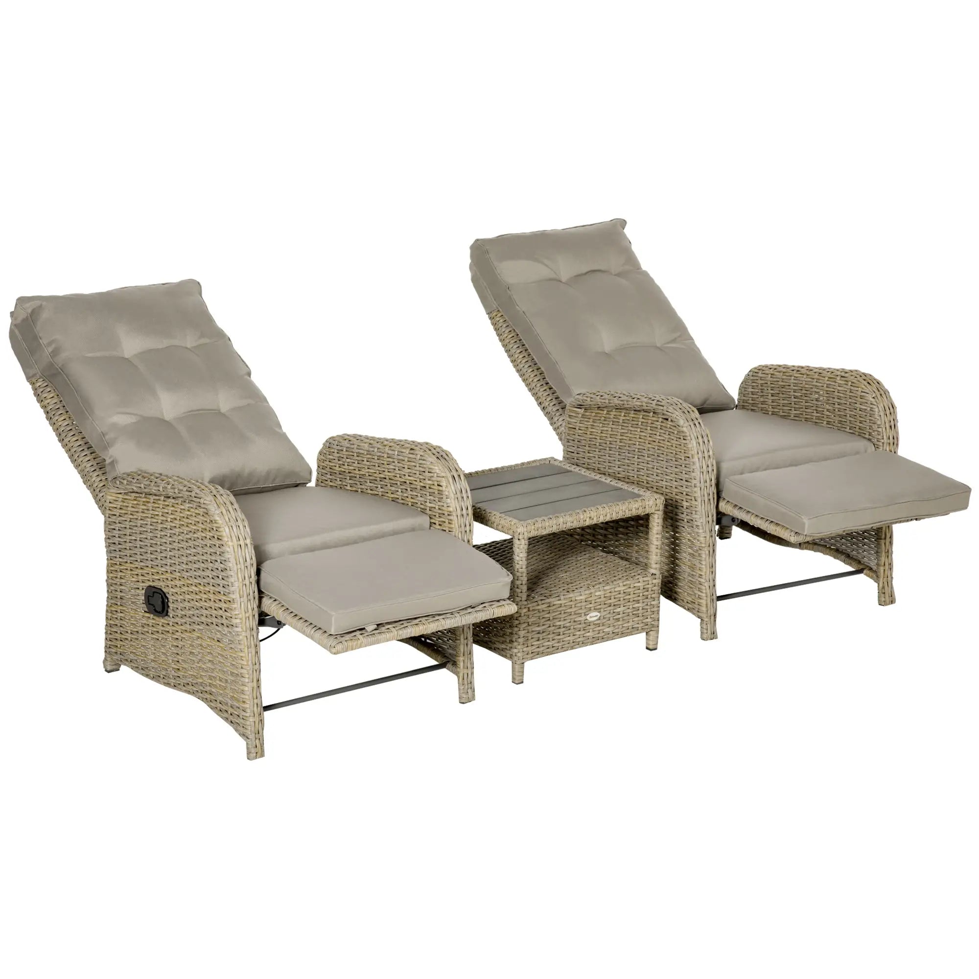 3pc Patio Wicker Bistro Set, PE Rattan Coffee Table, Adjustable Chairs, Khaki Bistro Sets Nature Rattan, Khaki Cushion at Gallery Canada