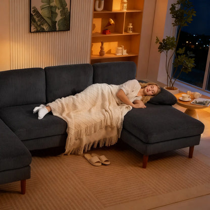 U Shape Couch with Double Chaise, Modern 4 Seater Sofa, Dark Grey 3-Seater Sofas at Gallery Canada