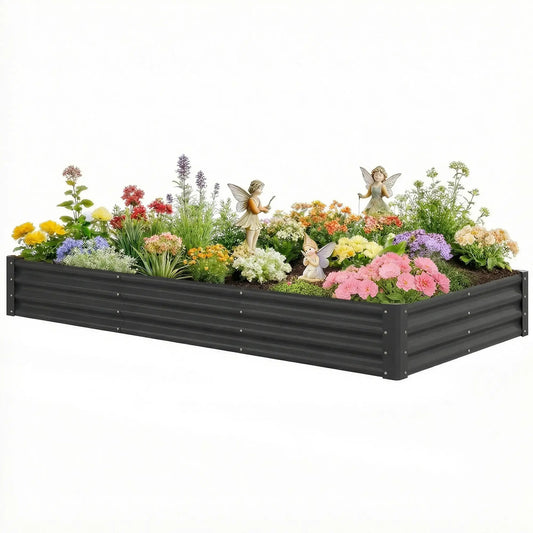 8x4x1ft Galvanized Raised Garden Bed, Reinforced Planter Box, Dark Grey Galvanized Planter Boxes Dark Grey at Gallery Canada