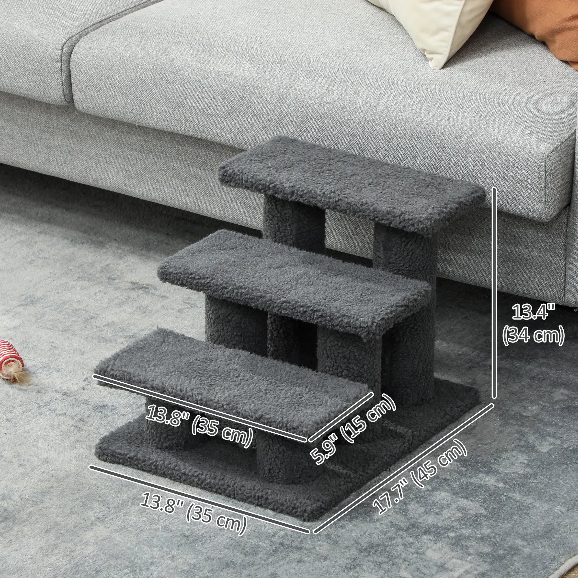 3 Tier Pet Stairs, Dog Cat Step, Scratch Post Furniture, Dark Grey Cat Trees at Gallery Canada