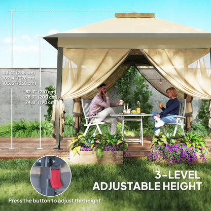 11' x 11' Pop Up Gazebo, Double Roof, Foldable, Adjustable, Beige Pop Up Canopies at Gallery Canada