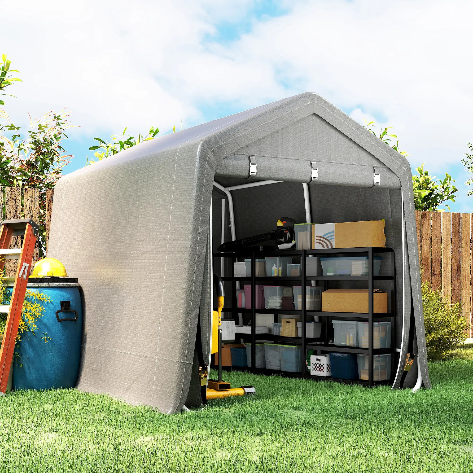 9.2' x 7.9' Garden Storage Tent, Metal Frame, Double Zipper Doors, Light Grey Portable Shed at Gallery Canada