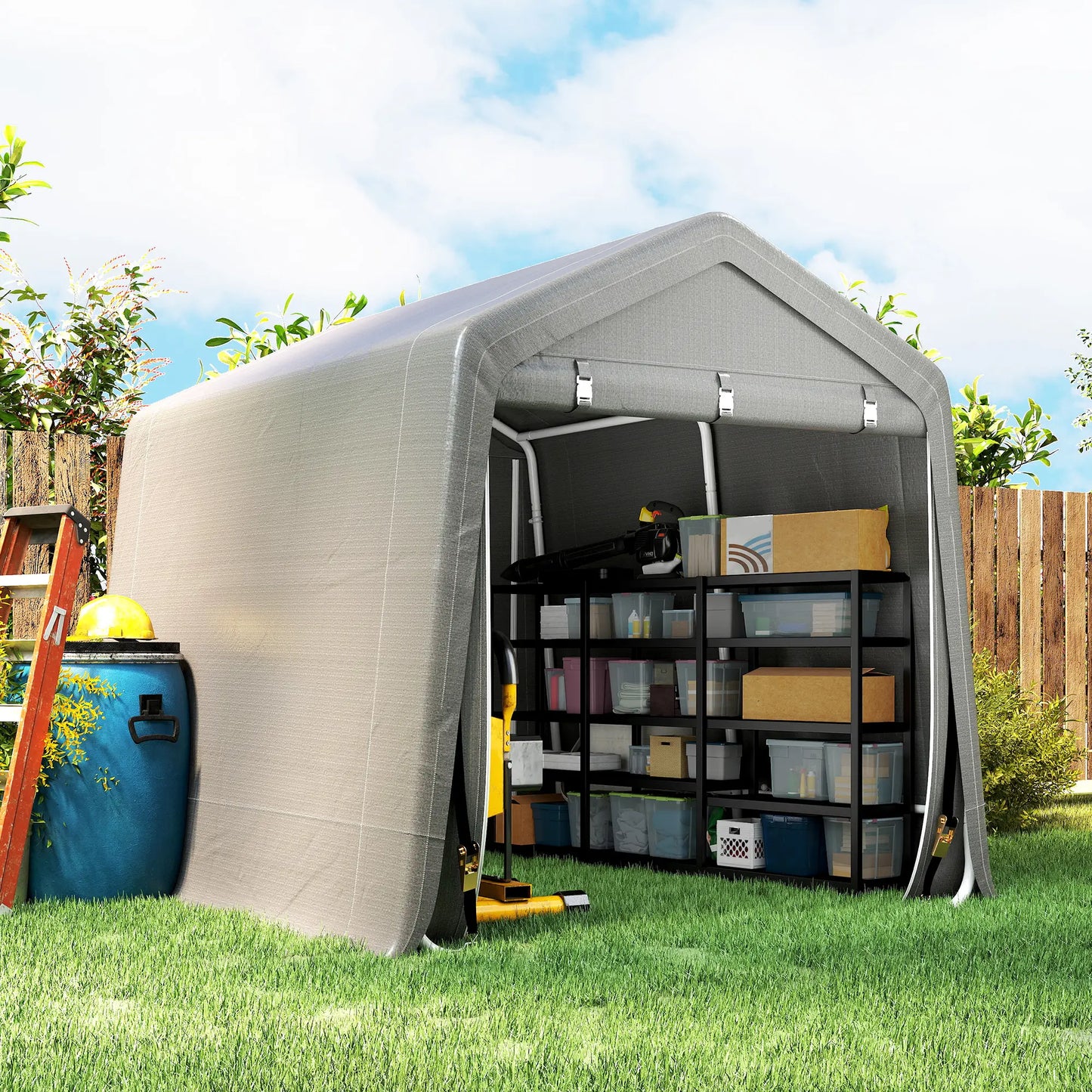 9.2' x 7.9' Garden Storage Tent, Metal Frame, Double Zipper Doors, Light Grey Portable Shed at Gallery Canada
