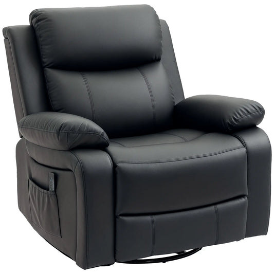 PU Leather Reclining Chair, Vibration Massage, Swivel Rocking, Remote, Black Single Sofas Black at Gallery Canada