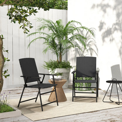 Outdoor Wicker Dining Chairs Set of 2, Steel Frame, Black Patio Chairs at Gallery Canada