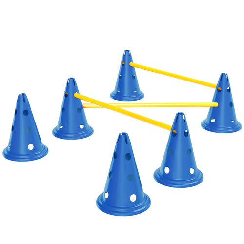Dog Agility Hurdle Cone Set, Adjustable Obstacle Course, 6 Cones & Poles, Blue