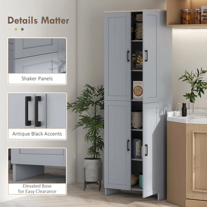67" 4-Door Kitchen Pantry Cabinet, Freestanding, Adjustable Shelves, Grey Kitchen Pantry Cabinets at Gallery Canada