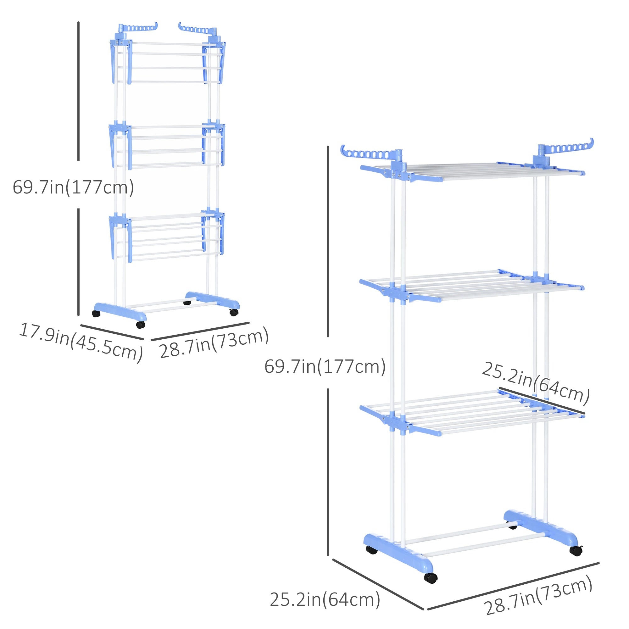 Foldable 4-Tier Steel Clothes Drying Rack, 2 Side Wings, 4 Castors, Indoor Outdoor, Blue Bath Accessories at Gallery Canada
