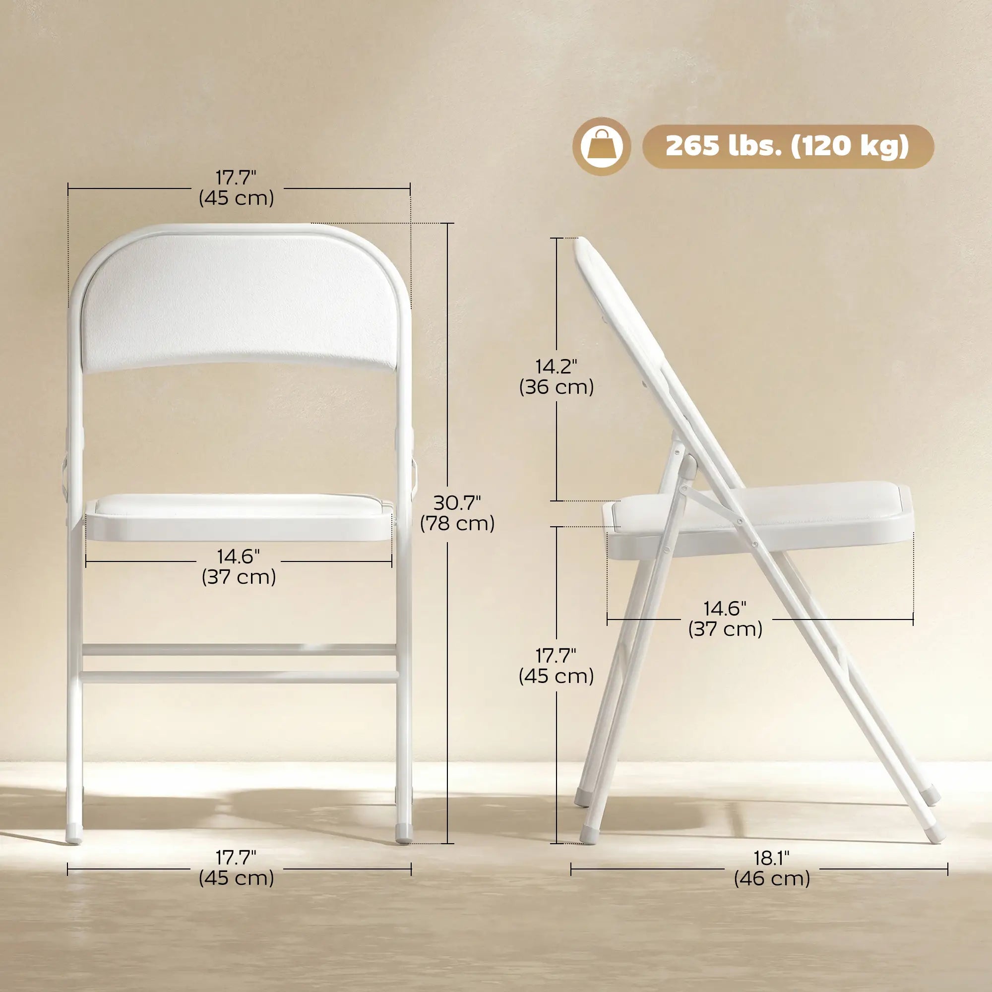 Set of 6 Foldable Chairs, PU Leather Padded, 17.5
