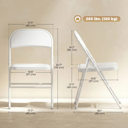 Set of 6 Foldable Chairs, PU Leather Padded, 17.5" x 17.5" x 31.5", White Dining Chairs at Gallery Canada
