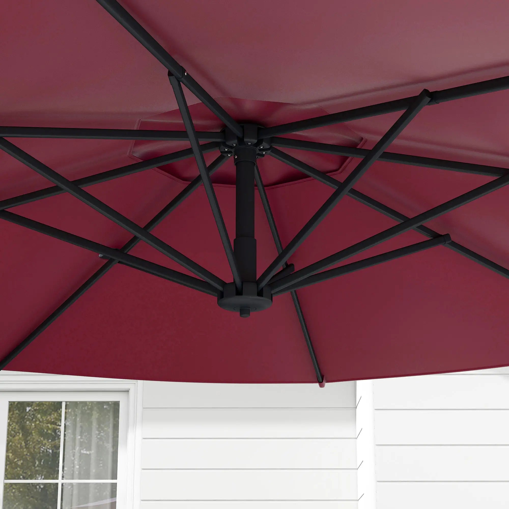 10 FT Cantilever Umbrella, Aluminum, 360° Rotation, Crank, Tilt, Cross Base, Red Cantilever Umbrellas at Gallery Canada